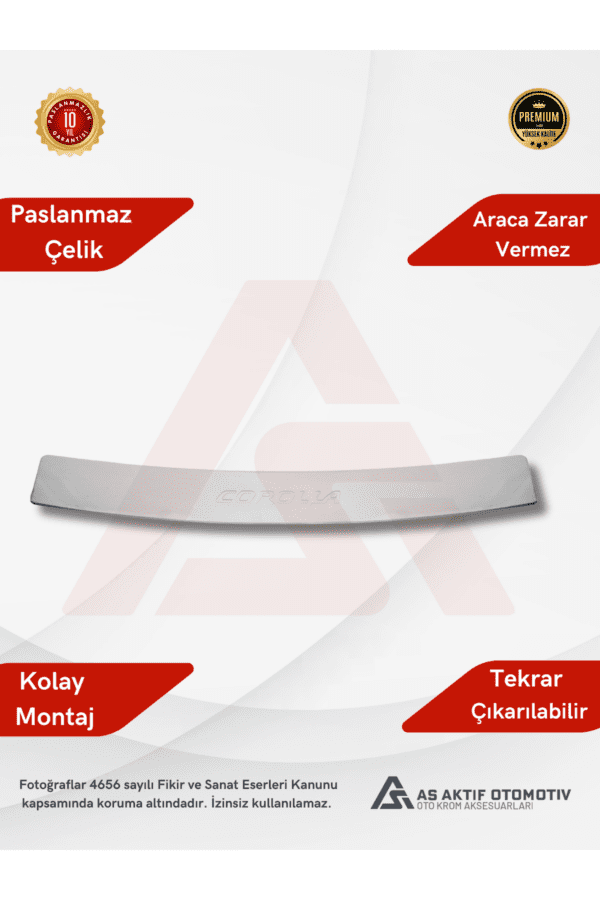 Toyota Corolla SD Arka Tampon Eşiği 2013 ve Üzeri Krom Paslanmaz Çelik